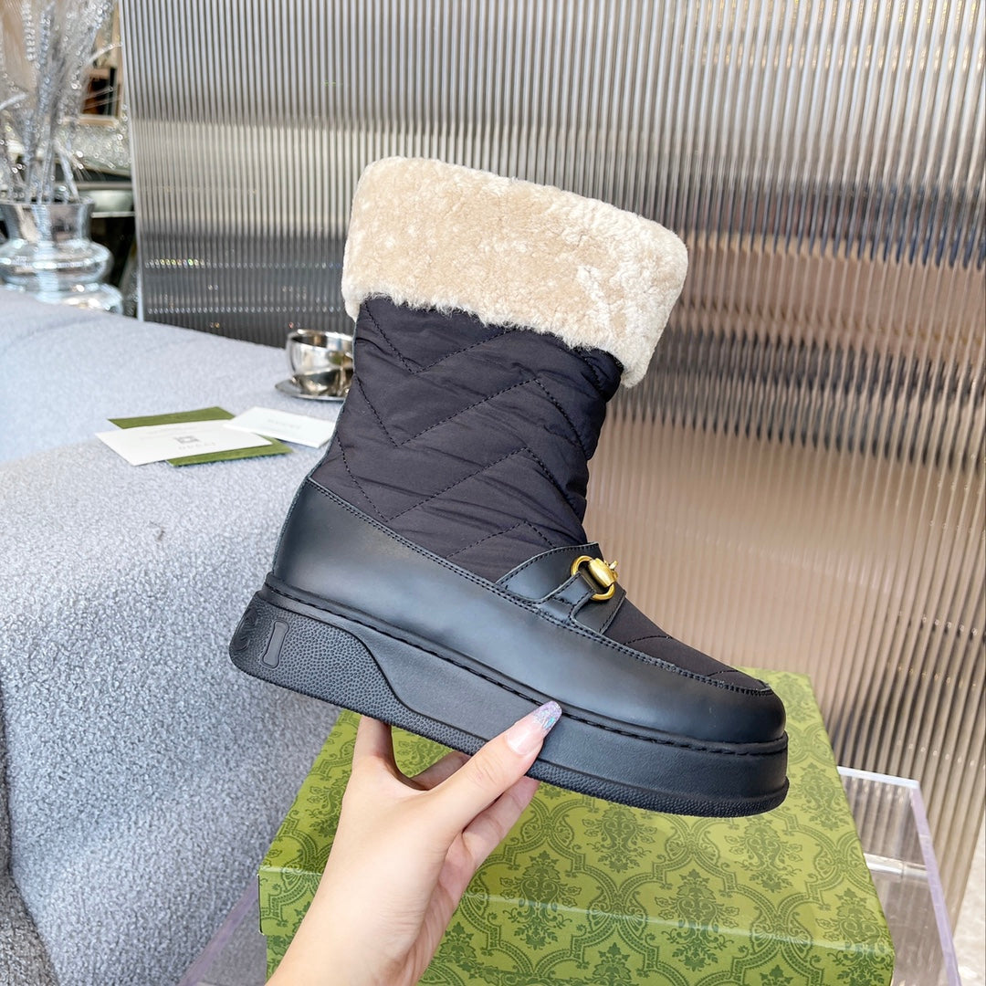 Gucci 2025 Boot Black Beige Wool Nylon Calfskin 564679