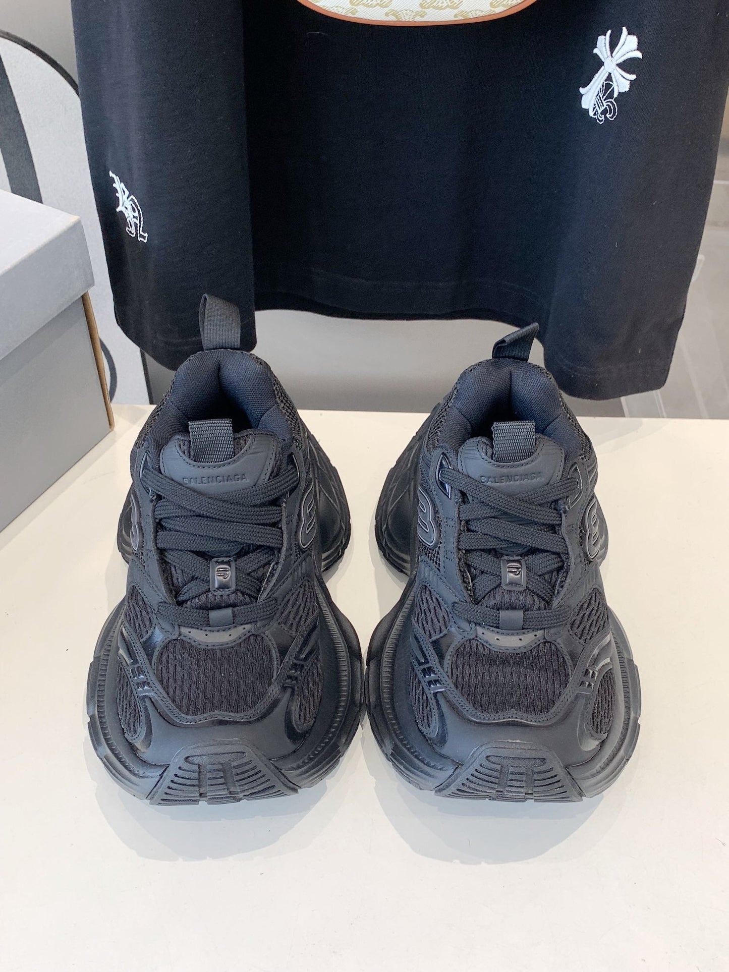 DAD SHOES IN BLACK MESH AND CALFSKIN