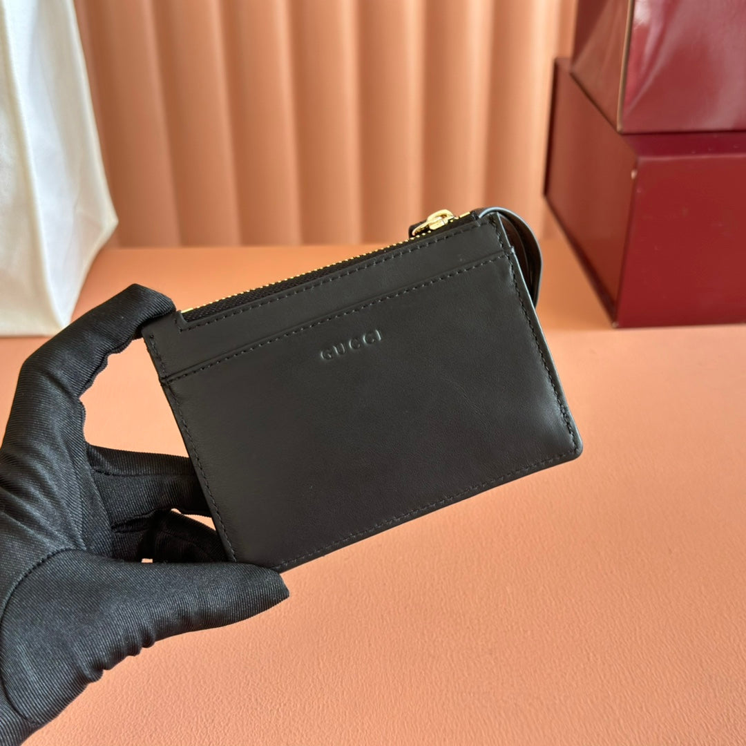 GG Marmont Card Case Zipper Wallet Black Leather 255163