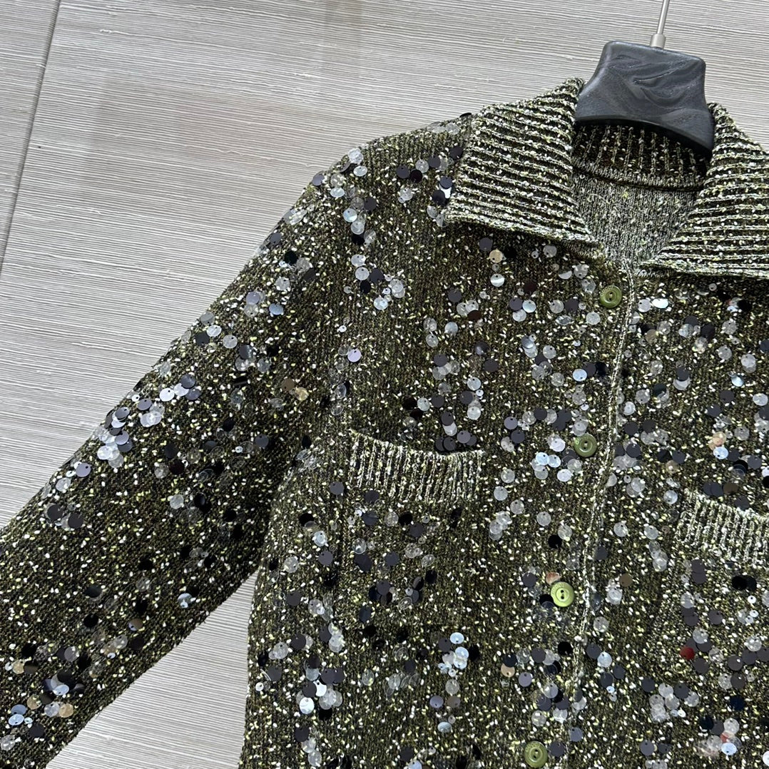 Gucci 25 Knitted Polo Long-sleeved Top Green Gray Wool