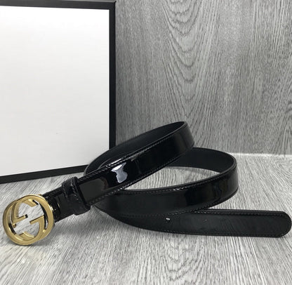 GG BELT INTERLOCKING G BUCKLE 25MM BLACK LEATHER
