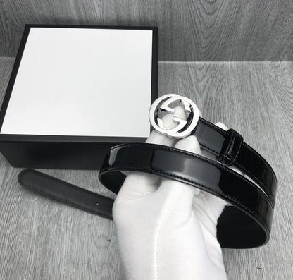 GG BELT INTERLOCKING G BUCKLE 25MM BLACK LEATHER