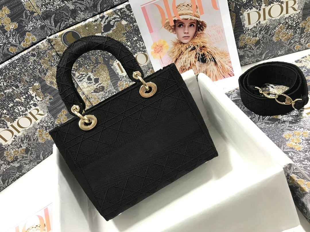 MEDIUM LADY D-LITE 24 BLACK CANNANGE EMBROIDERY