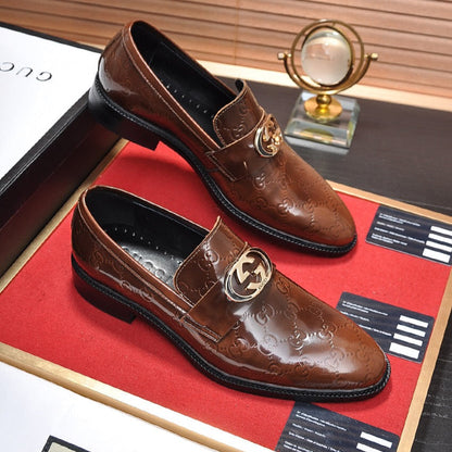 GG Men's Loafer Brown Embossed Cowhide 484786