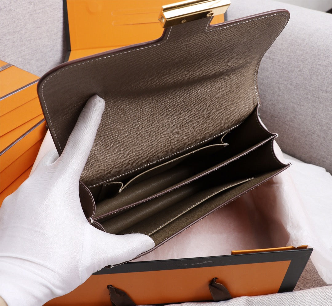 HM CONSTANCE BAGS 22 CHOCOLATE EPSOM GOLD HARDWARE