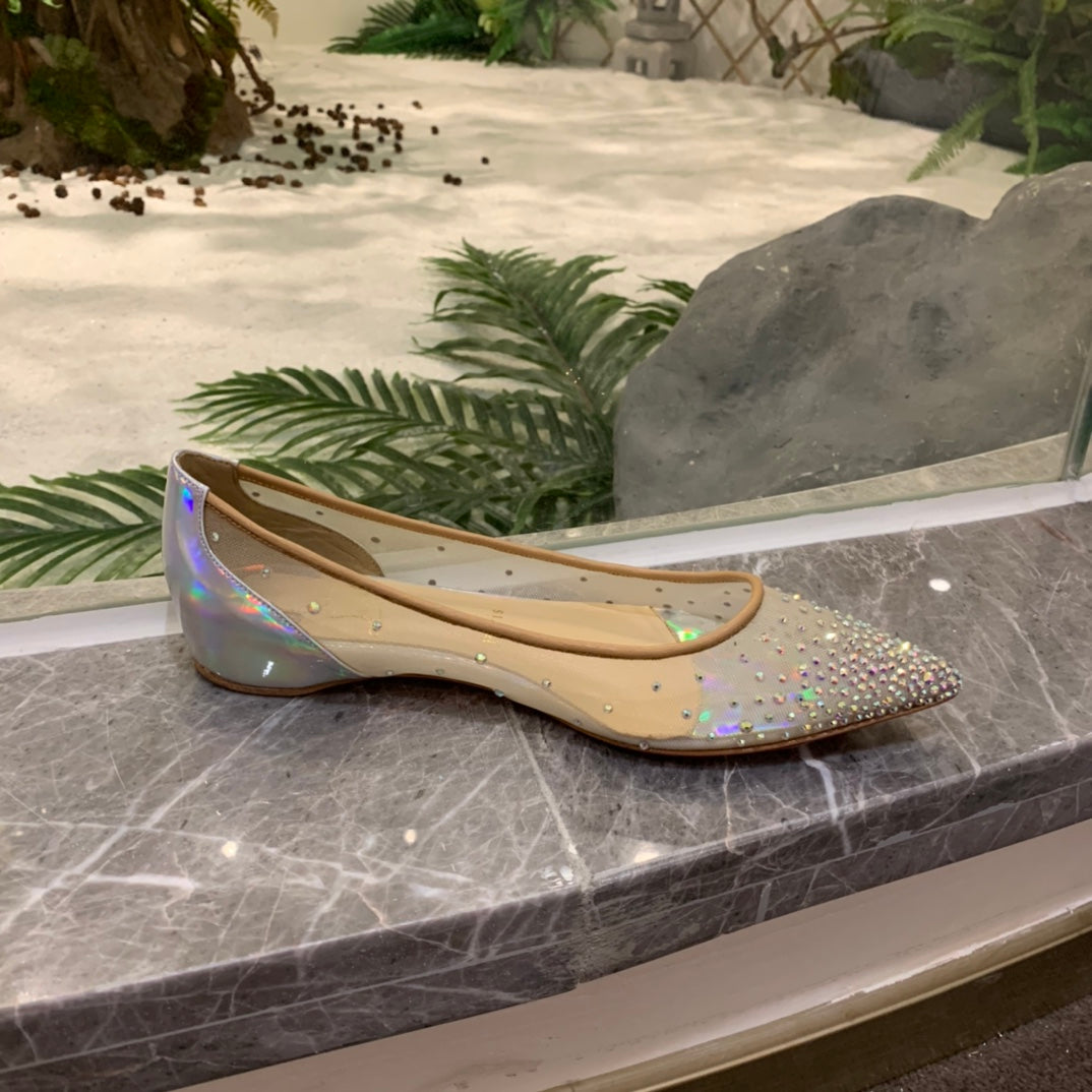 CL Follies Strass Flats Mesh and Patent Leather Silver