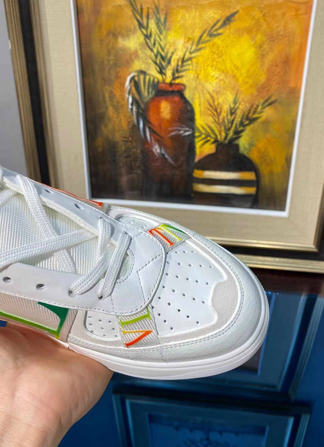 Valenti High Top VL7N White Calfskin Multicolor Canvas 993742