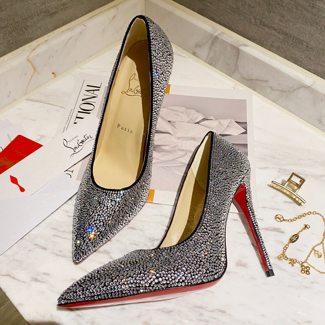 CL Strass Degrade Pumps 100mm Suede Black