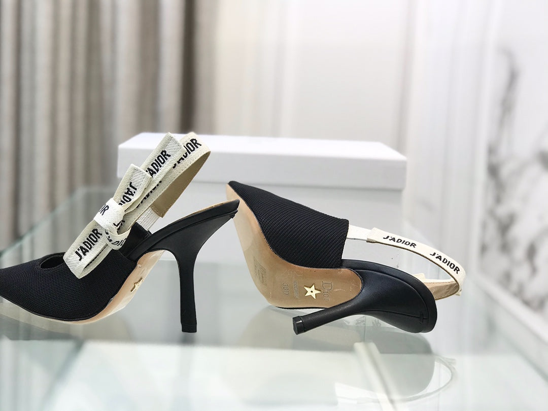 cd slingback pumps 95 black embroidered cotton