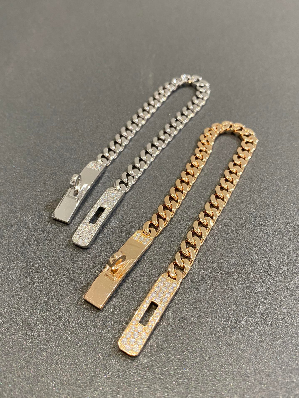 H Kelly Gourmette Sliver Diamond Bracelet