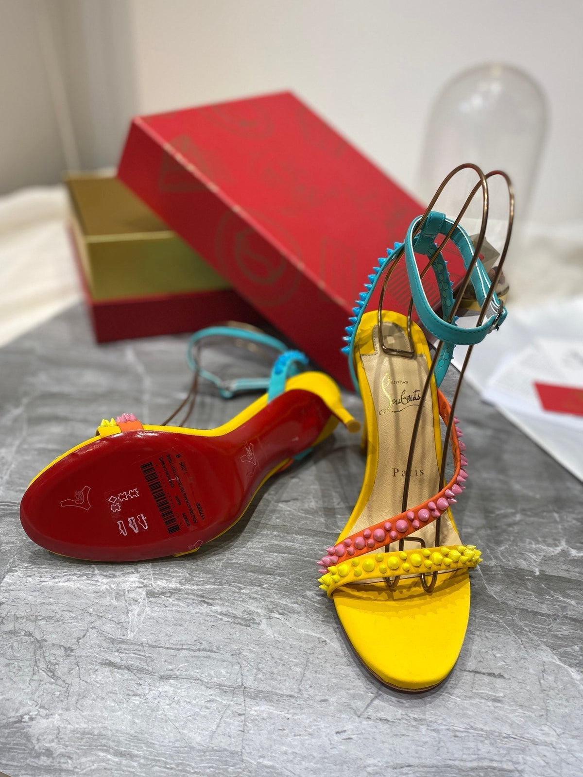 CL Spiked Sandals Multicolor Sheepskin Alloy Steel 346022