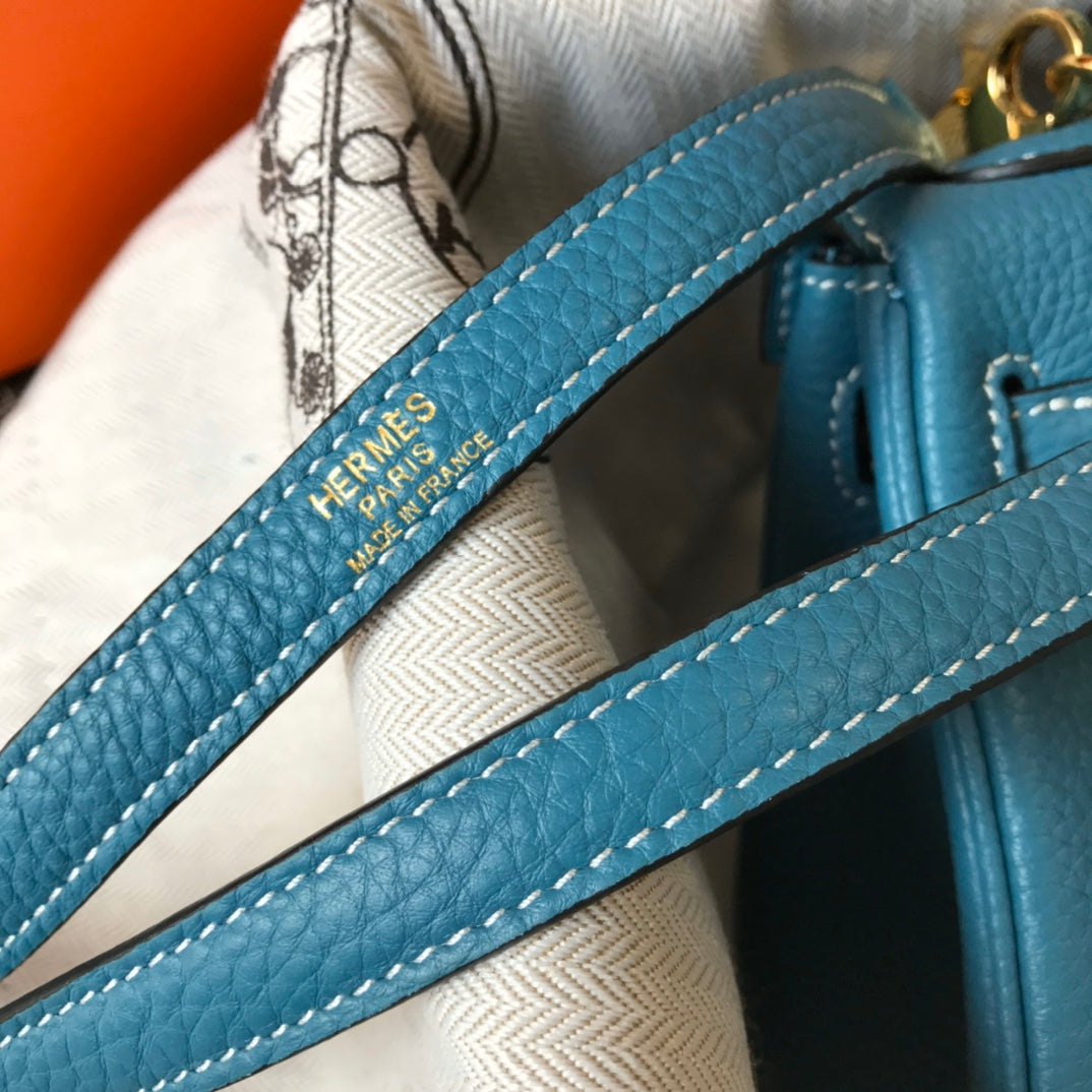 HM Mini Kelly 20cm Blue Jean Togo Leather Gold Hardware