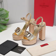 VT 25 Platform Sandals Gold Cowhide Espadrilles