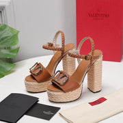 VT 25 Platform Sandals Brown Cowhide Espadrilles