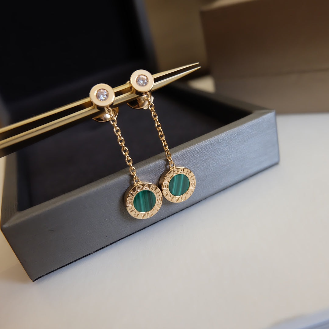 BVL EARRINGS DROP MALACHITE PINK GOLD