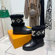 LV Snowdrop Flat Ankle Boot Black Monogram White Cowhide