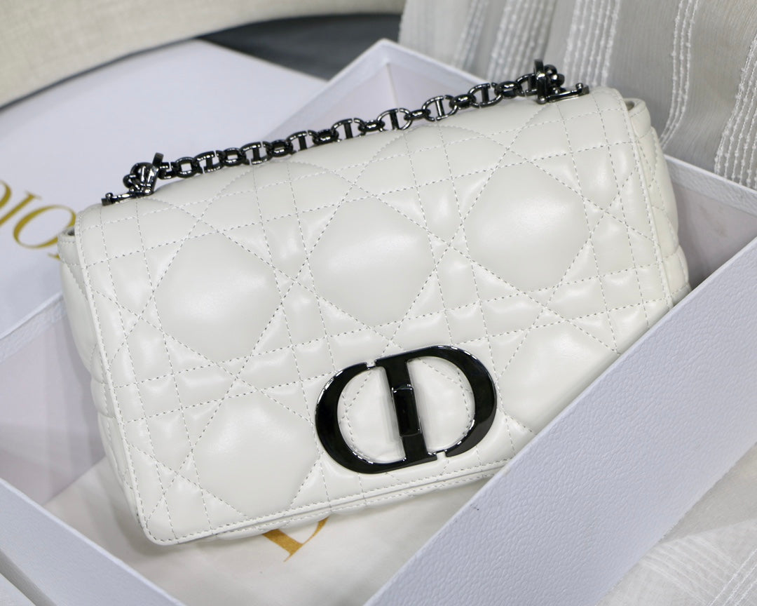 medium caro 25.5 white calfskin black hardware