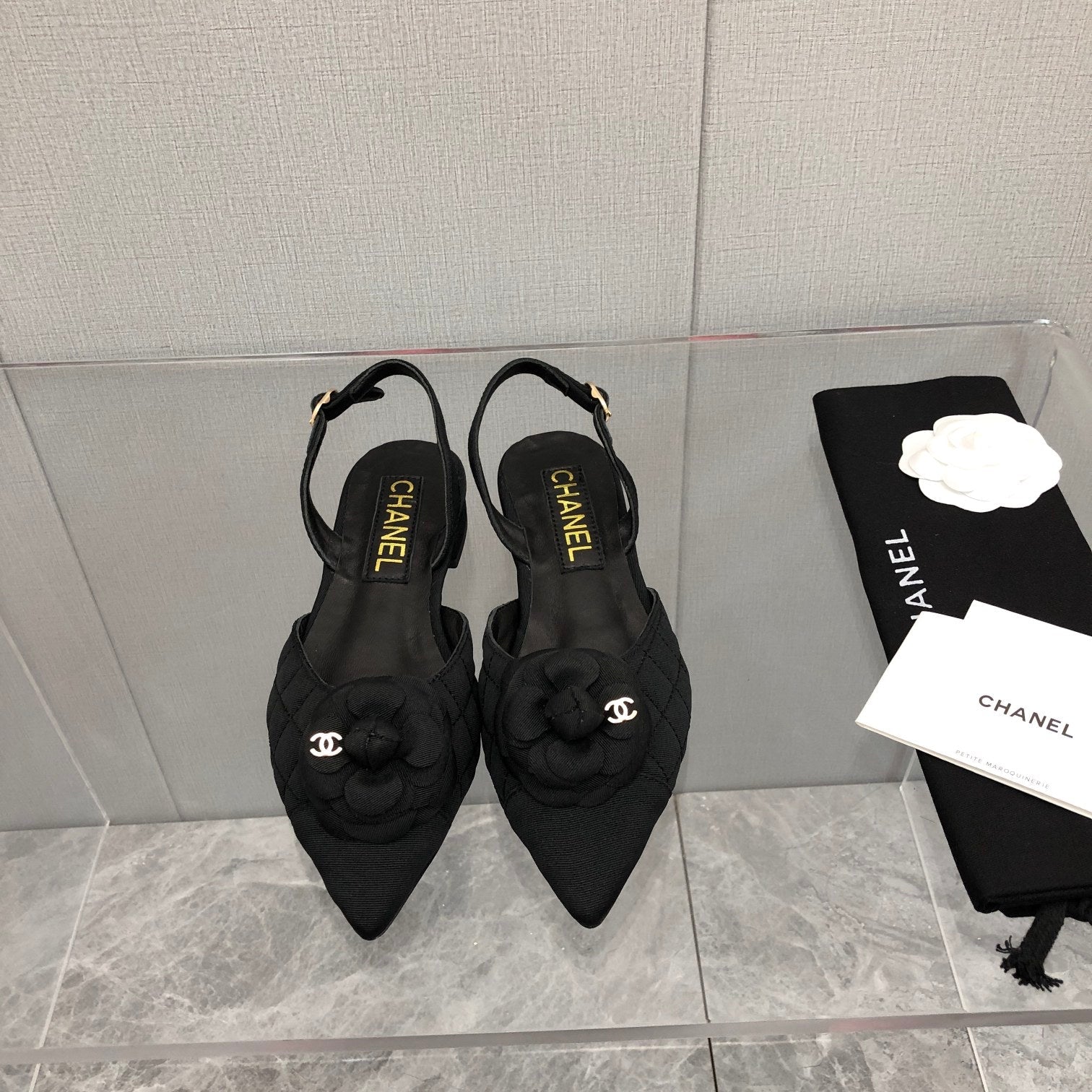 CC 25C 2CM Slingback Flats Black Fabric 213238