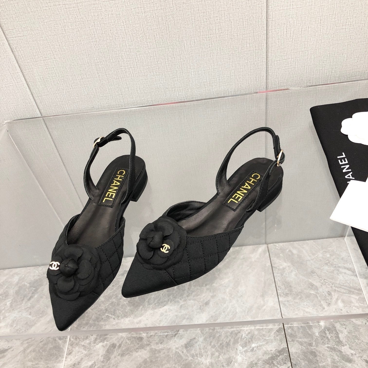 CC 25C 2CM Slingback Flats Black Fabric 213238
