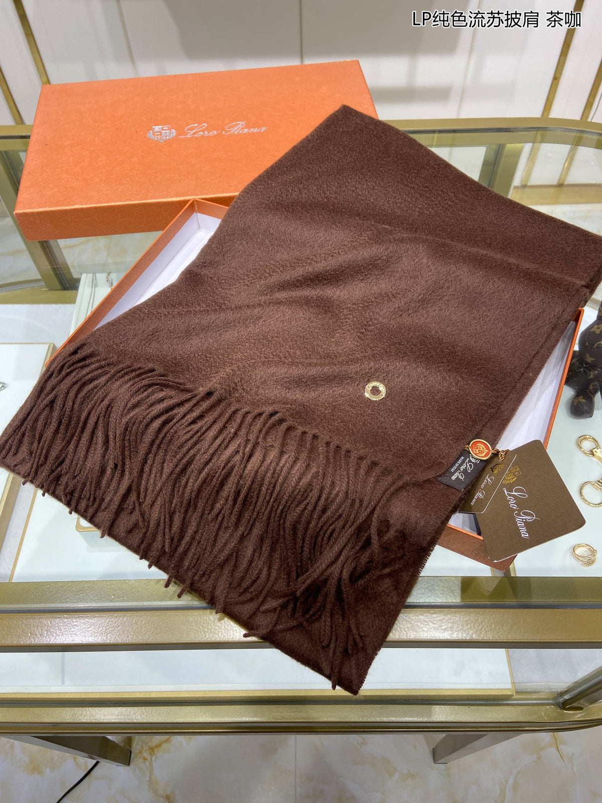 LP Grande Unita Scarf 200 CM In Cocoa Brown Cashmere  645521