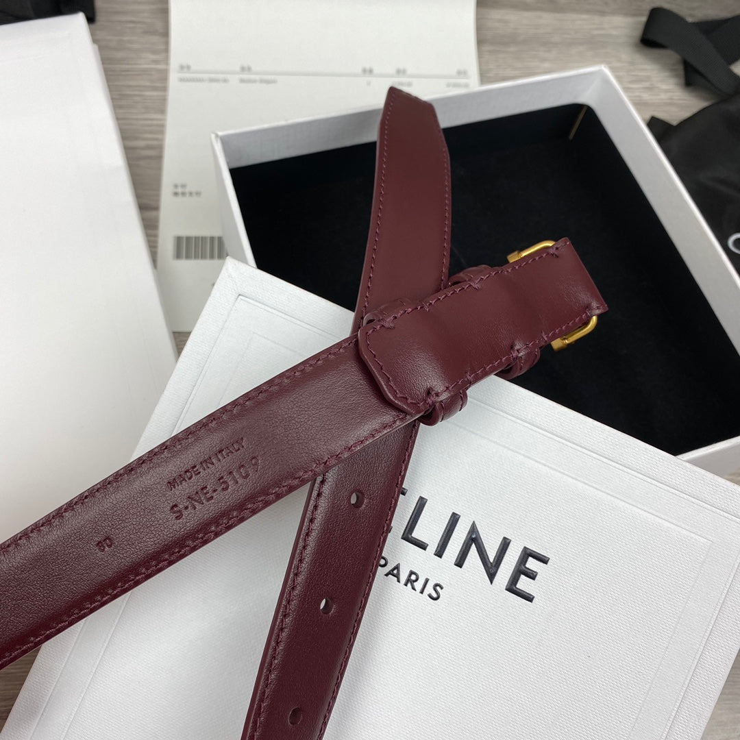 CL MEDIUM 25 MM TRIOMPHE BELT IN WINE RED LEATHER GOLD HARDWARE