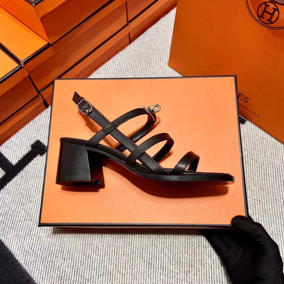 MID - SANDAL BLACK CALFSKIN