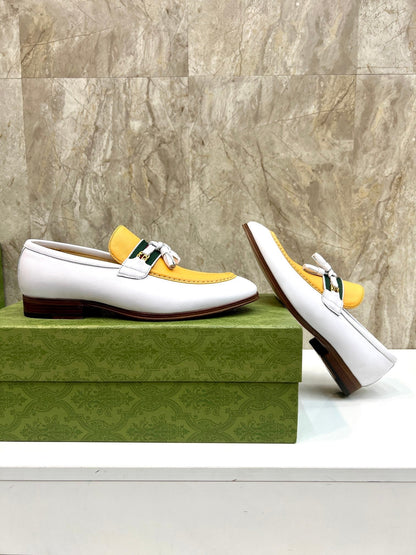 GG Men's Tassel Loafer Yellow White Cowhide 548744