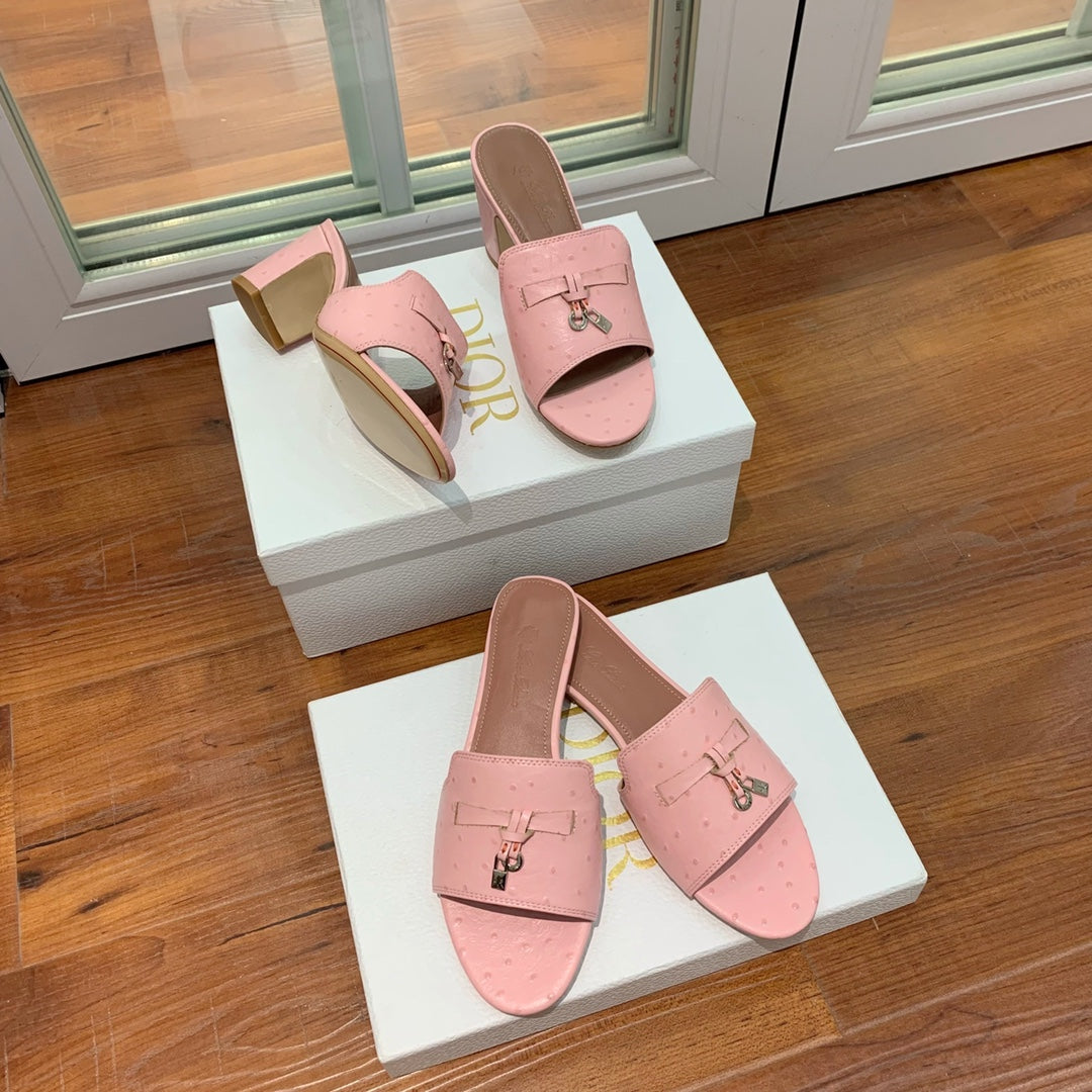 Summer Charms Sandals Mule Pink Ostrich Brown Lambskin