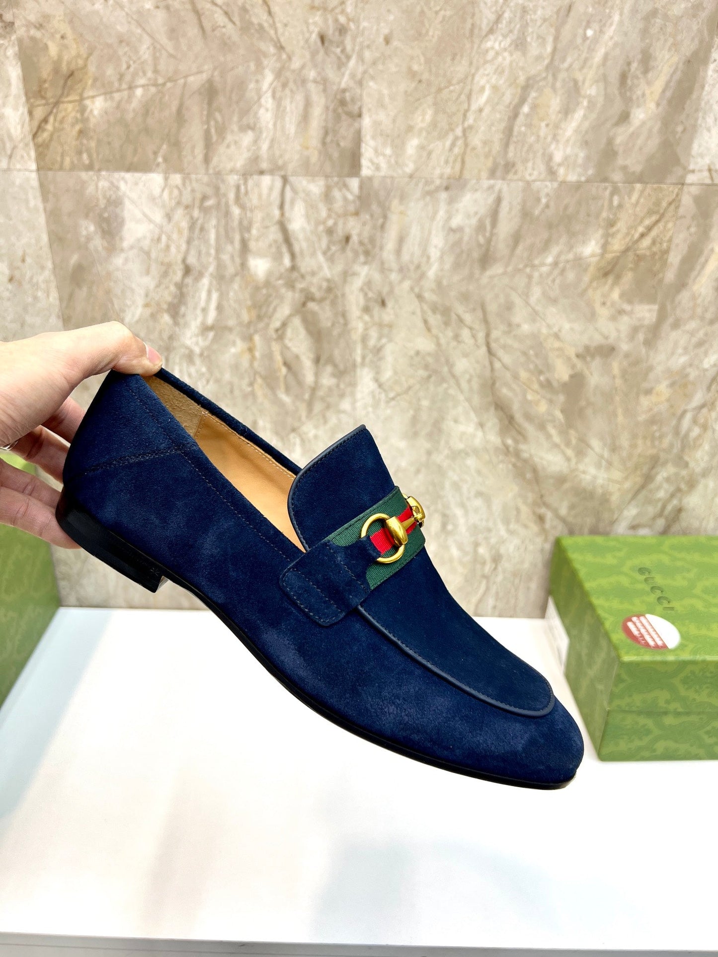 GG Men's Horsebit Loafer Navy Blue Suede 550325