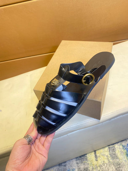 GG Men's Sandals Black Cowhide