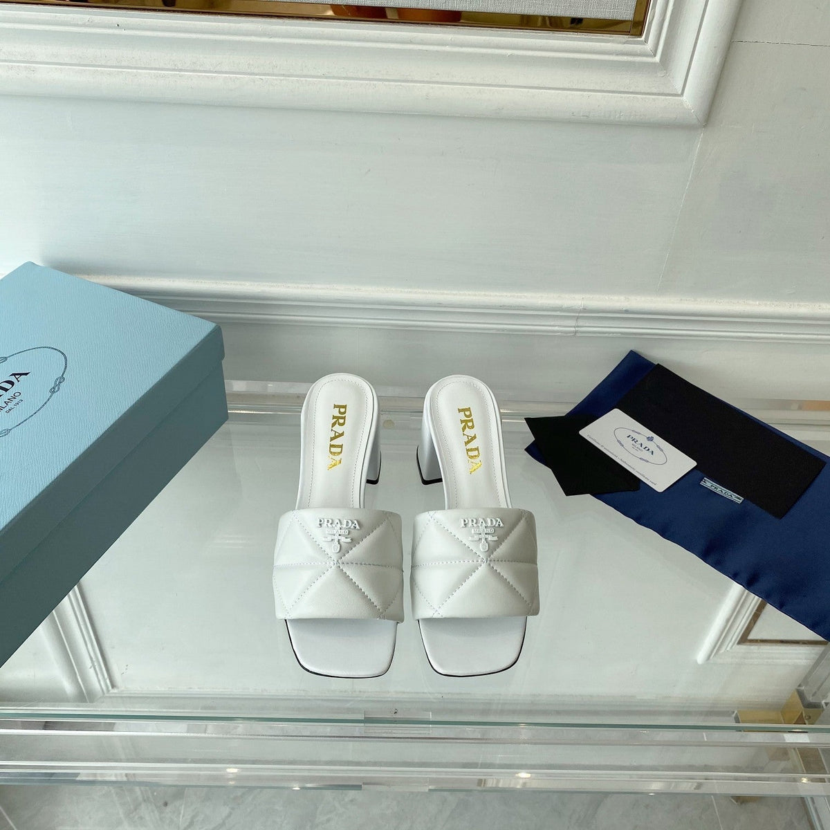 PRA QUILTED NAPPA HEELED SANDALS WHITE LAMBSKIN