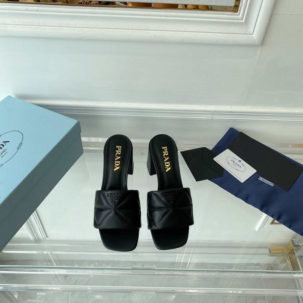 PRA QUILTED NAPPA HEELED SANDALS BLACK LAMBSKIN