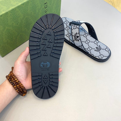 GG x Adidas Men's Thong Sandals Grey Canvas 558901