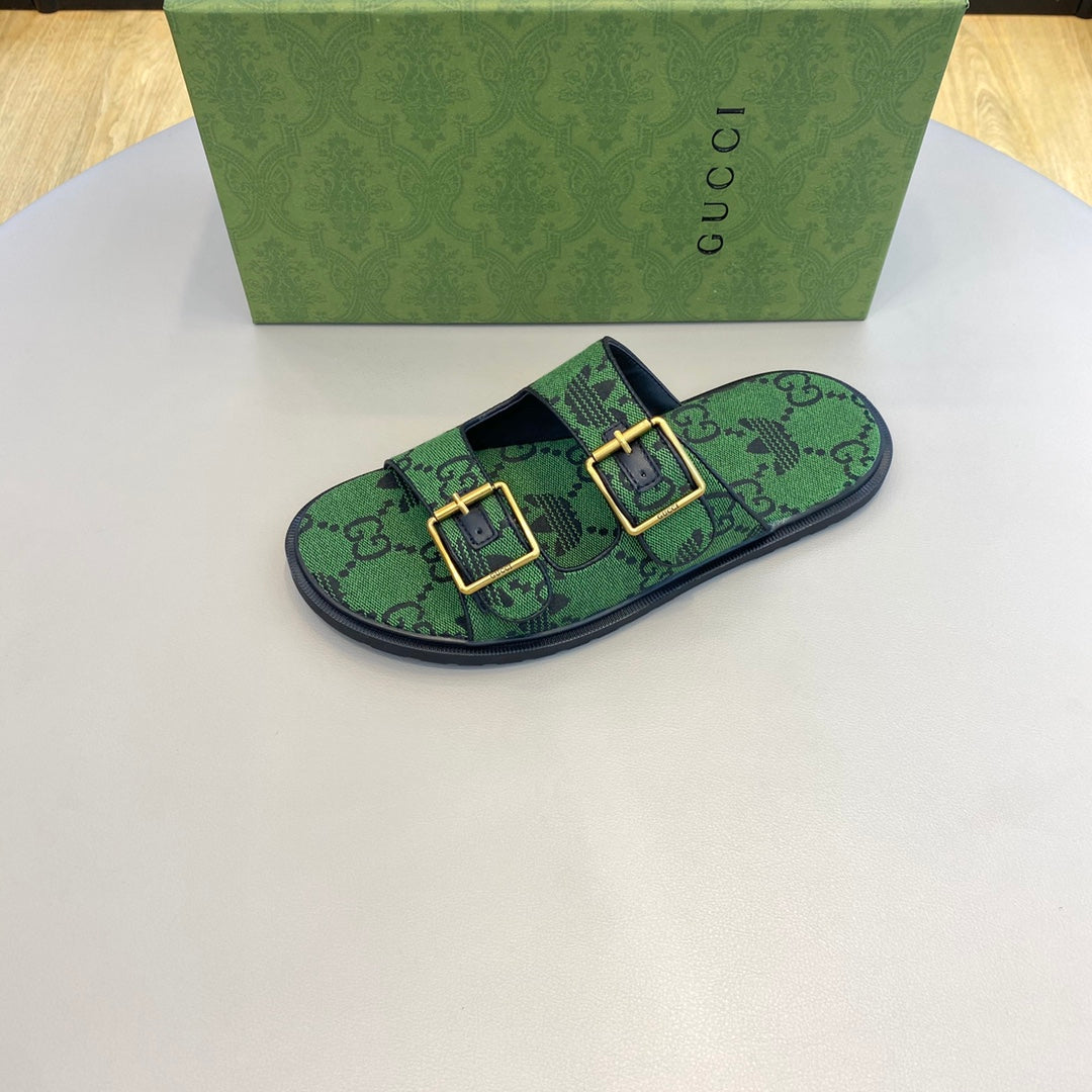 GG x Adidas Men's Sandals Slide Green Canvas 558906