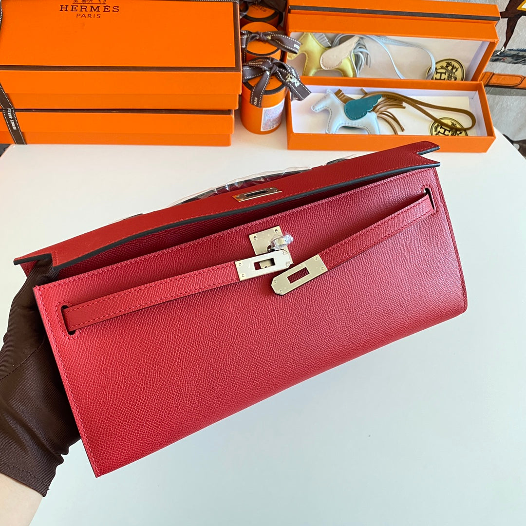 HM Kelly Cut 31 Red Epsom Leather Silver Hardware 229050
