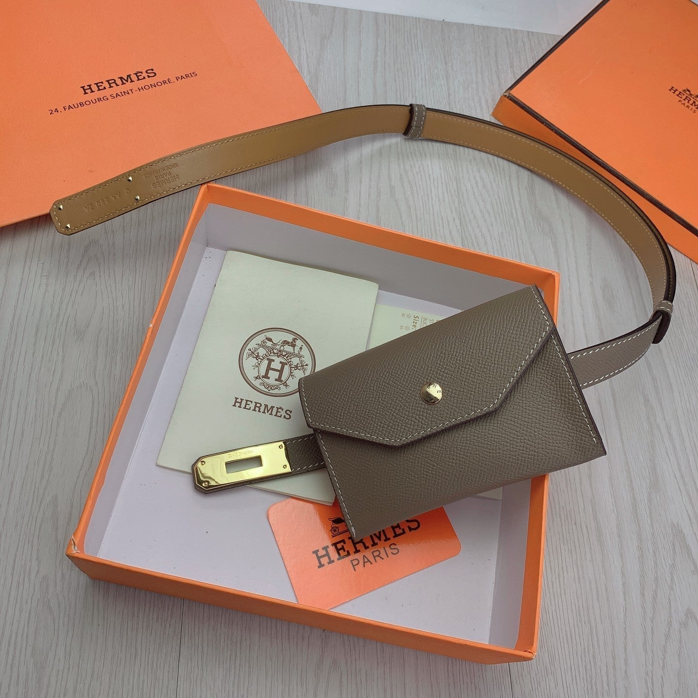 hm kelly belt 18mm with pocket gris alphat calfskin