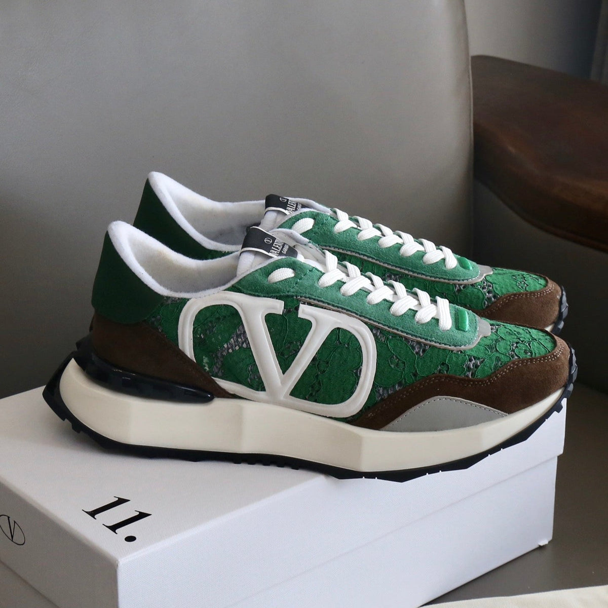 VT Lace Sneaker Green Brown Suede Leather