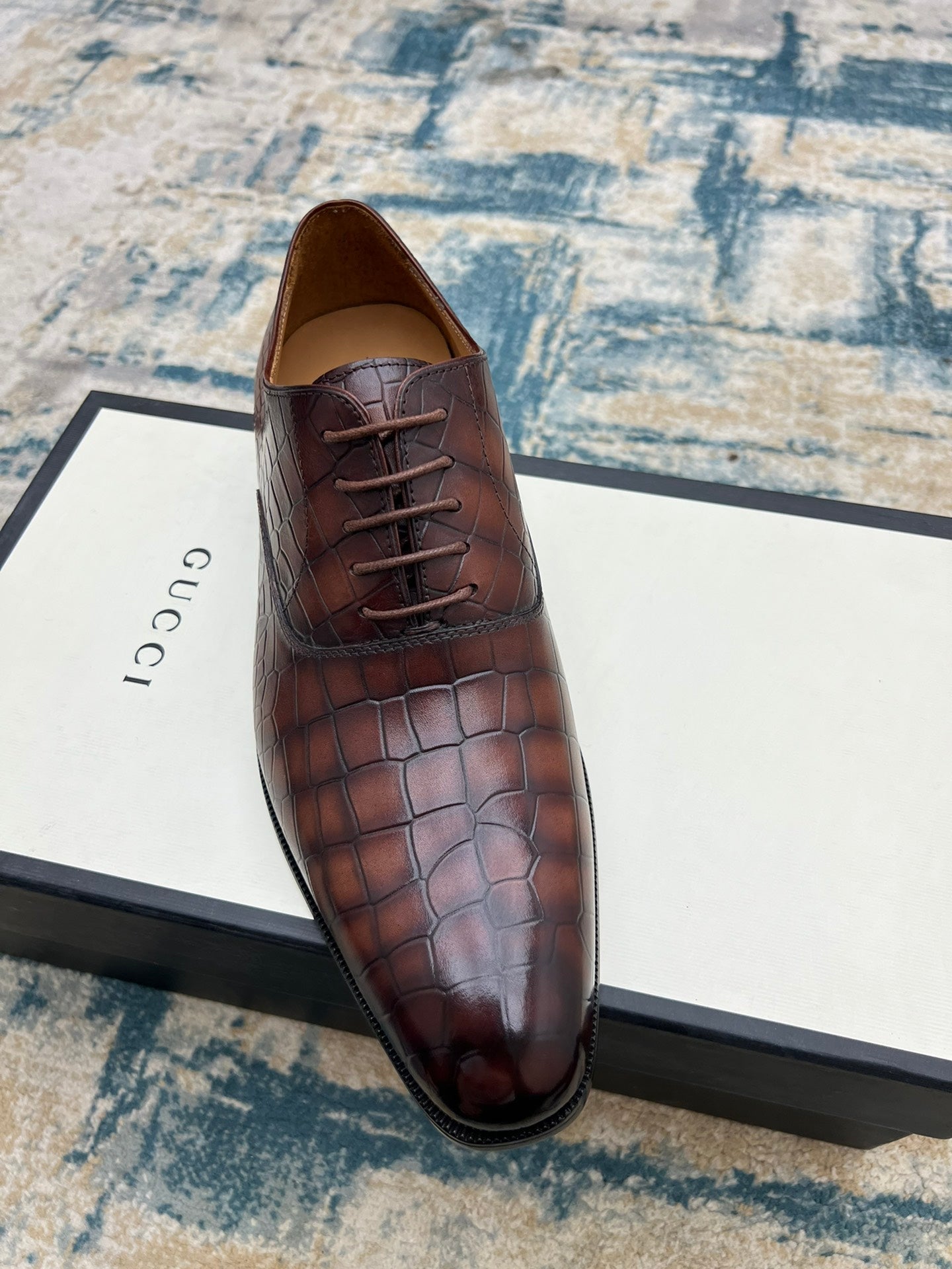 GG Men's Dress Shoe Brown Crocodile Embossed Calfskin 533108