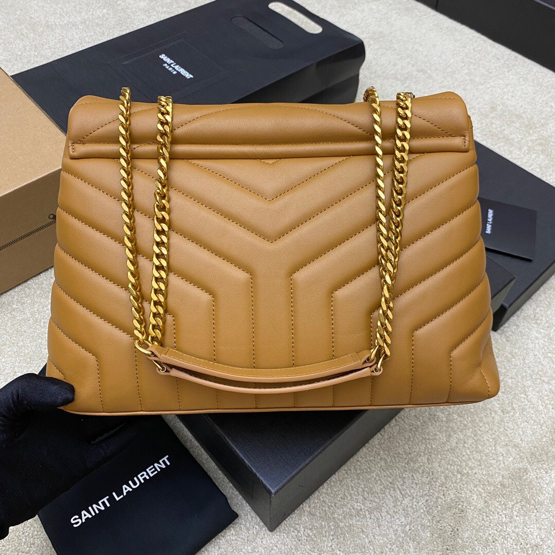 LOULOU MEDIUM 32 BROWN QUILTED LEATHER GOLD HARDWARE