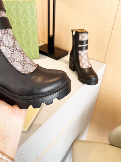 GG ankle boots black monogram canvas cowhide 397794