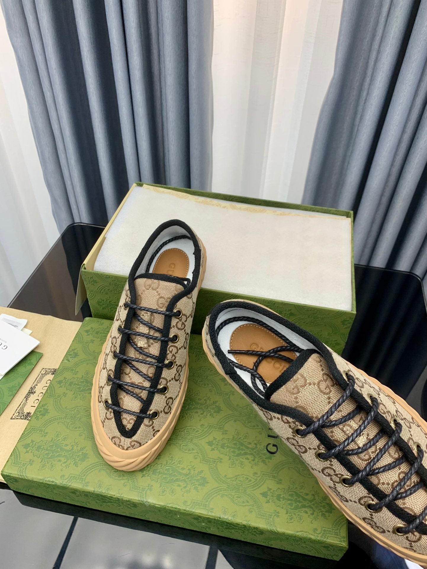 GG UNIQUE SNEAKER THICK-SOLE LIGHT BROWN CANVAS