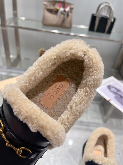 GG Snow Boots Black Calfskin Wool 576242