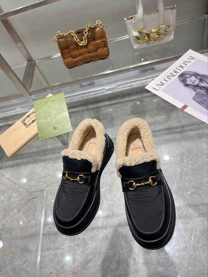 GG Snow Boots Black Calfskin Wool 576242