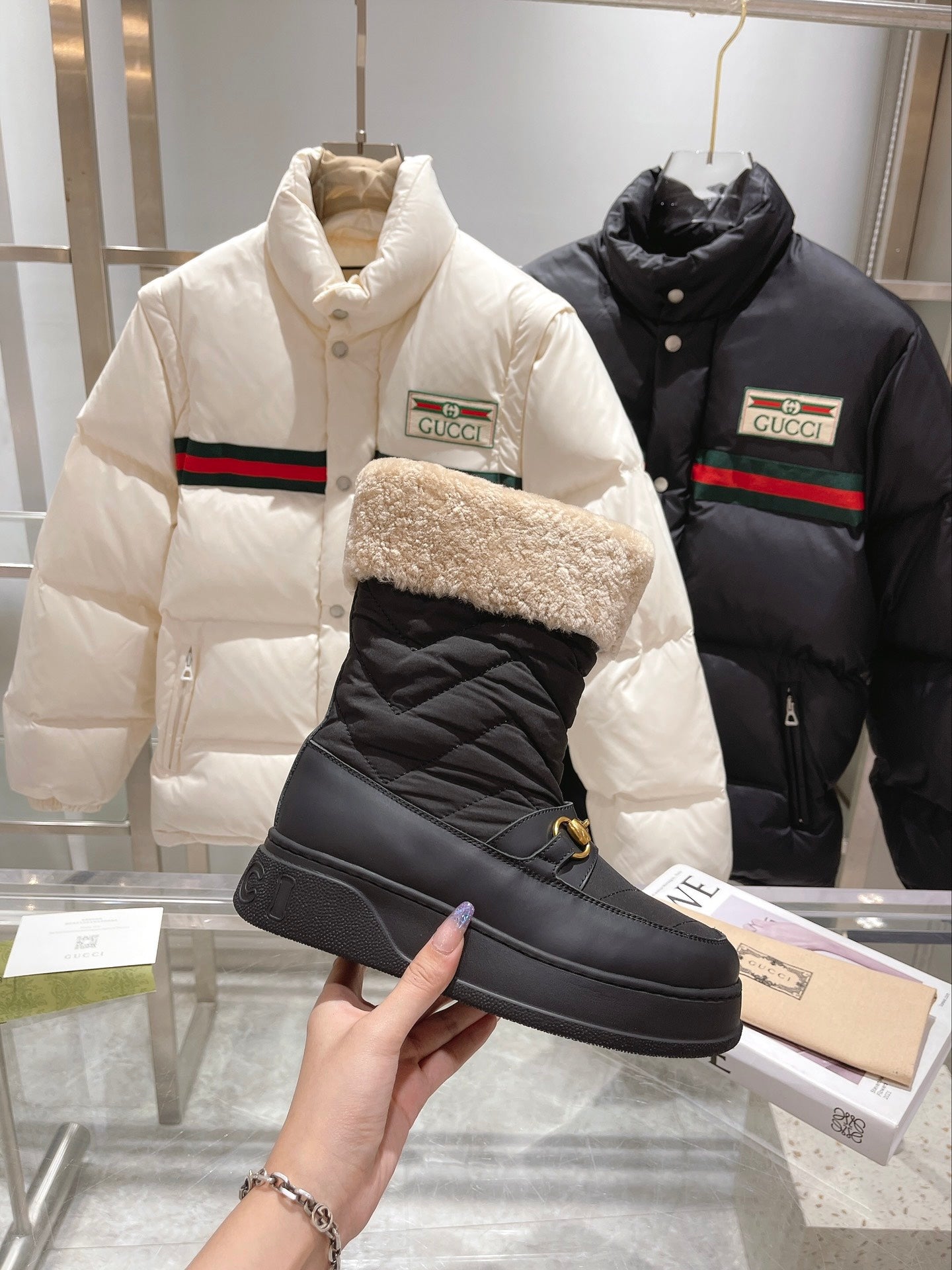 Gucci 2025 Boot Black Beige Wool Nylon Calfskin 564679