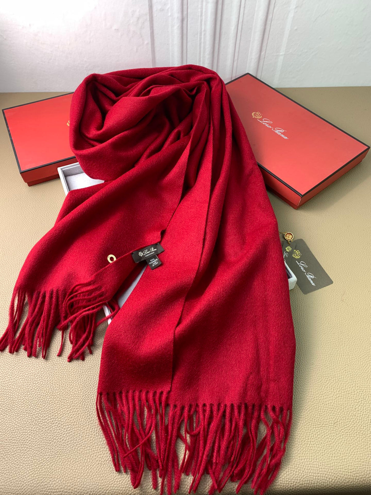 LP Grande Unita Scarf 200 CM In Dark Red Cashmere 378392