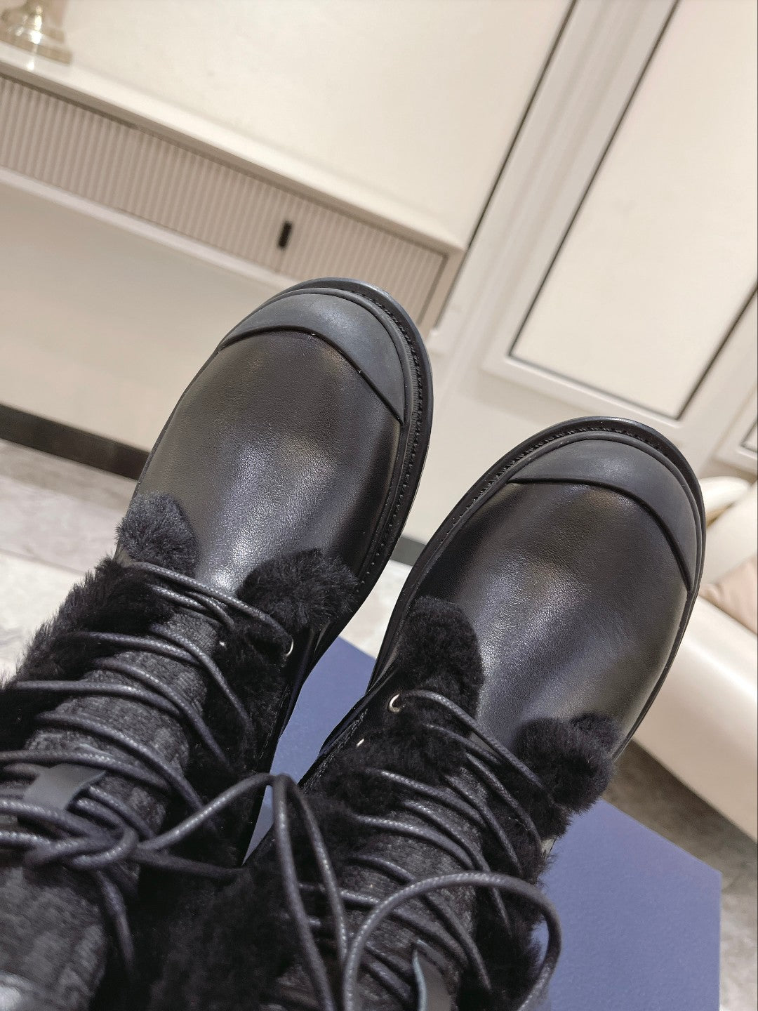 CD Explorer Ankle Boot 50mm Black Fleece Lining Oblique Jacquard Fabric And Cowhide