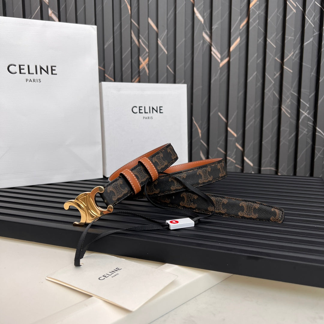 CEL 25mm Triomphe Belt in Taurillon Black Brown Canvas 176293