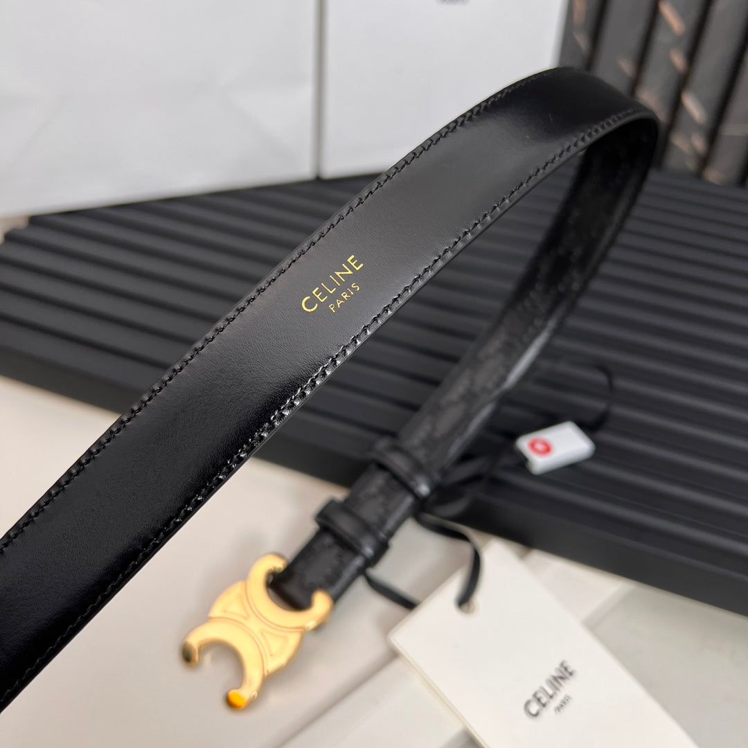 CEL 25mm Triomphe Belt in Taurillon Black Embossed Leather 176289