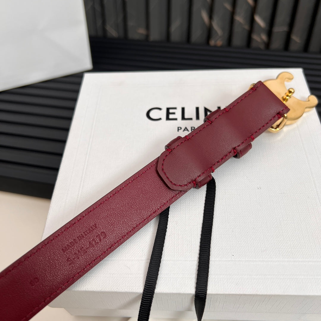 CEL 25mm Medium Triomphe Belt in Taurillon Light Burgundy Leather 176285