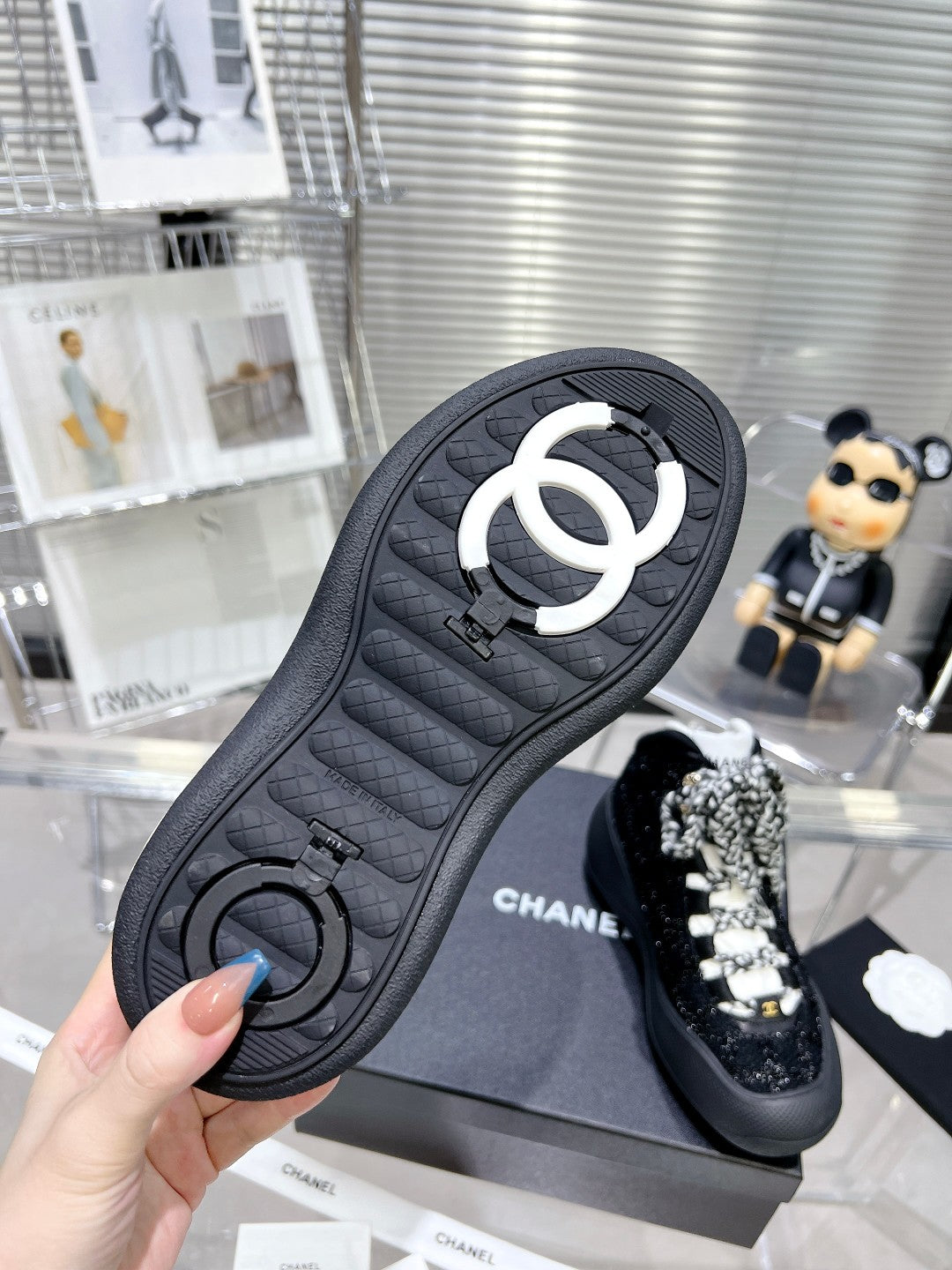 CC CANO ALTO SNEAKER IN BLACK TWEED AND RUBBER